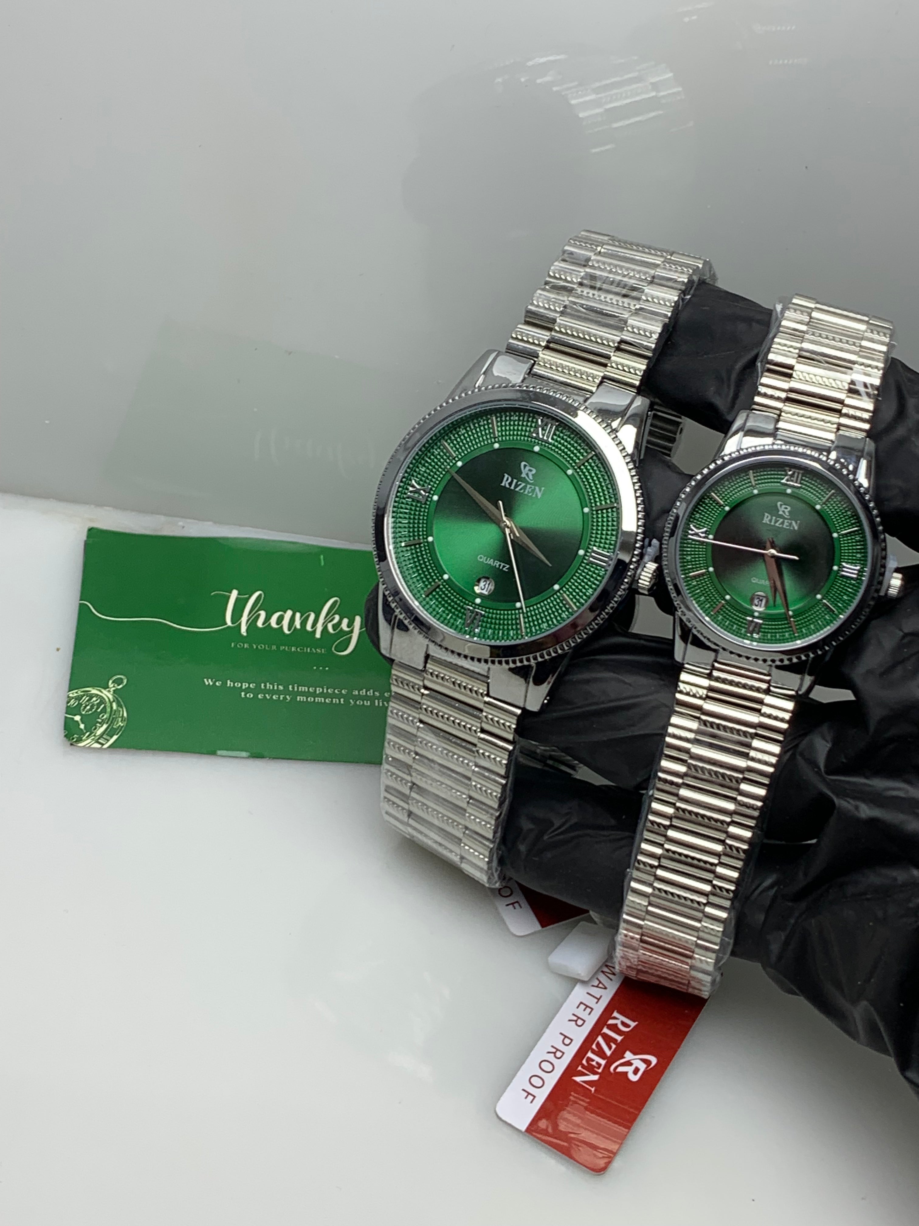 Rizen Couple Watch - Silver Green