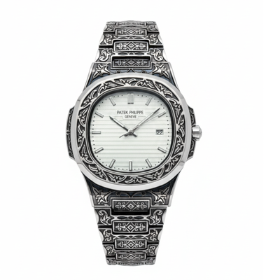 Patek Philippe Texture Watch – Silver With White Dial