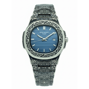 Patek Philippe Texture Watch – Silver With Blue Dial